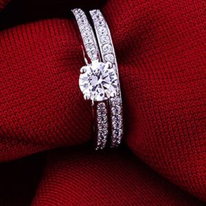 shiYsRL Exquisite Jewelry Ring Love Rings Women Engagement Wedding 2Pcs Set Cubic Zirconia 925 Sterling Silver Rings Size 6-10 Wedding Band Best Gifts for Love with Valentine's Day - US 8