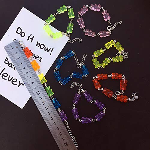 Colorful Gummy Bear Necklace Bracelet Hairpin Set Fashion Resin Candy Color Tiny Animal Charms Dangling Pendant Necklace Barrette for Women Adorable Gift