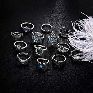 SEniutarm Engagement Love Rings Wedding Bands 13Pcs Boho Hollow Stacking Ring Set Knuckle Midi Tip Finger Party Women Jewelry for Women/Girl Finger Rings DIY Jewelry Gifts - Antique Silver