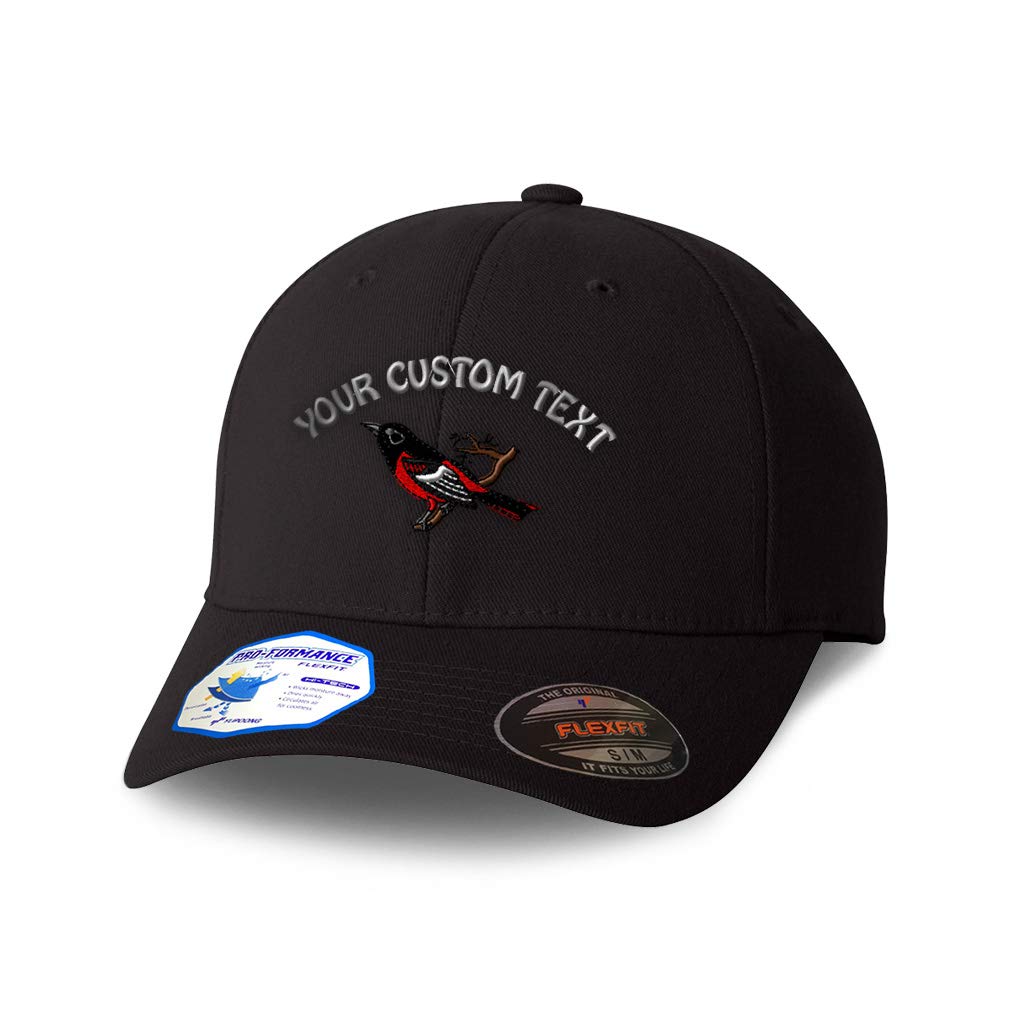 Custom Flexfit Hats for Men & Women Animal Bird Wildlife Baltimore Oriole Polyester Dad Baseball Cap Black Personalized Text Here Large XLarge