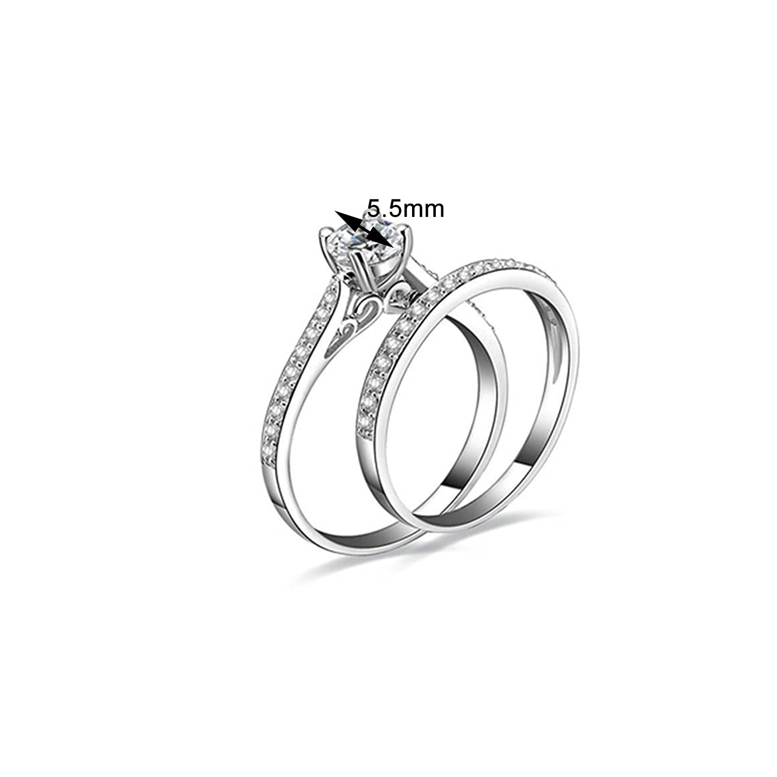 shiYsRL Exquisite Jewelry Ring Love Rings Women Engagement Wedding 2Pcs Set Cubic Zirconia 925 Sterling Silver Rings Size 6-10 Wedding Band Best Gifts for Love with Valentine's Day - US 7