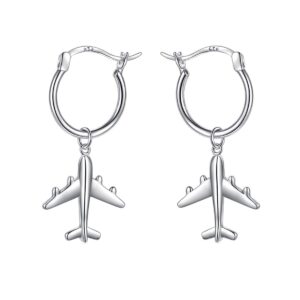 Mom Gifts Airplane Earrings for Women Aircraft Jelwery 925 Sterling Silver Hoop Earrings, Best Gifts for Stewardess Flight Attendants Pilots (Hoop Earrings)