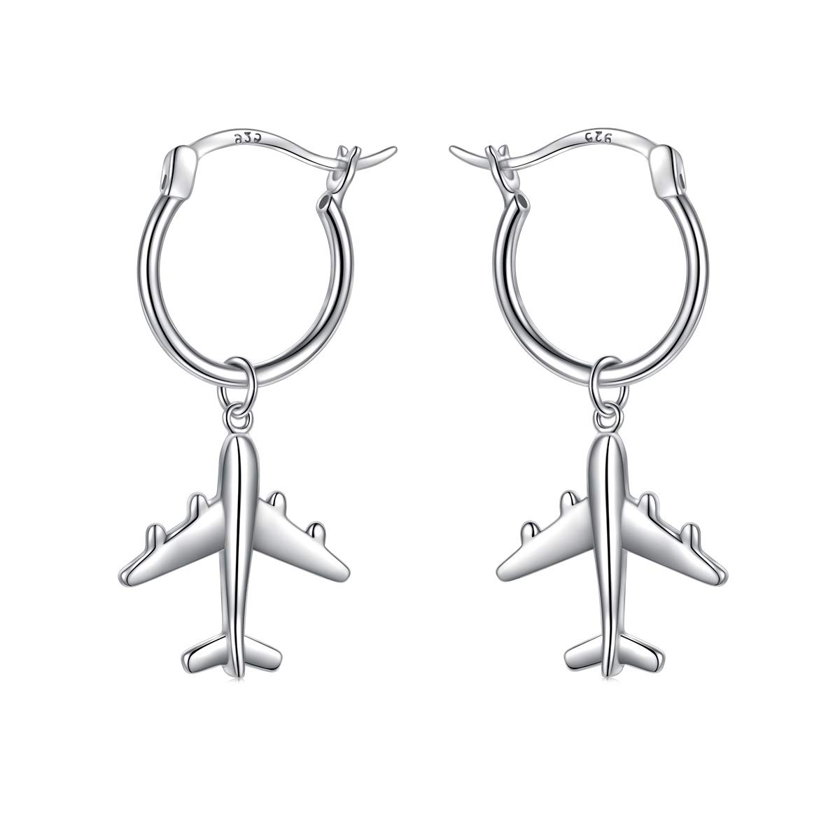 Mom Gifts Airplane Earrings for Women Aircraft Jelwery 925 Sterling Silver Hoop Earrings, Best Gifts for Stewardess Flight Attendants Pilots (Hoop Earrings)