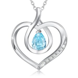 AGVANA March Birthstone Jewelry Aquamarine Necklace for Women Sterling Silver Forever Love Infinity Heart Pendant Necklace Anniversary Birthday Gifts for Women Mom Wife Her