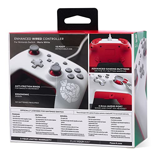 PowerA Enhanced Wired Controller for Nintendo Switch - Mario White