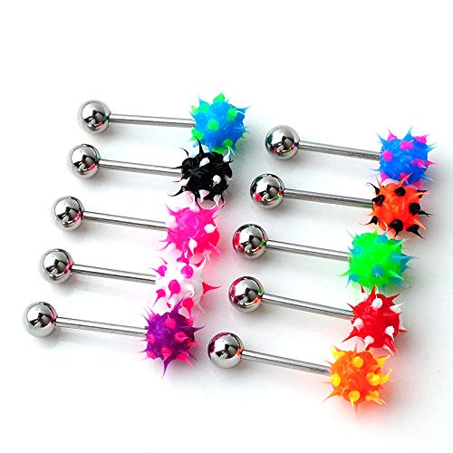 Silicone Soft Spike Barbell Tongue Ring Stud Bars Nipple Ring Piercing Stainless Steel Body Jewelry 10pc