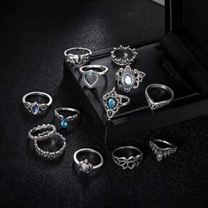 SEniutarm Engagement Love Rings Wedding Bands 13Pcs Boho Hollow Stacking Ring Set Knuckle Midi Tip Finger Party Women Jewelry for Women/Girl Finger Rings DIY Jewelry Gifts - Antique Silver