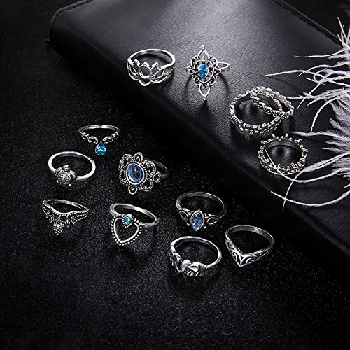 SEniutarm Engagement Love Rings Wedding Bands 13Pcs Boho Hollow Stacking Ring Set Knuckle Midi Tip Finger Party Women Jewelry for Women/Girl Finger Rings DIY Jewelry Gifts - Antique Silver