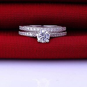 shiYsRL Exquisite Jewelry Ring Love Rings Women Engagement Wedding 2Pcs Set Cubic Zirconia 925 Sterling Silver Rings Size 6-10 Wedding Band Best Gifts for Love with Valentine's Day - US 8