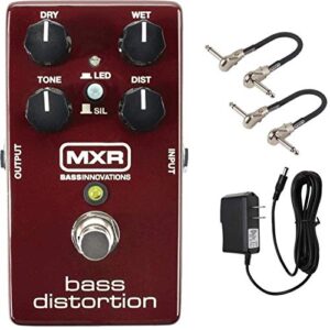 mxr m85 bass distortion pedal bundle with 2 mxr patch cables and 9v power supply