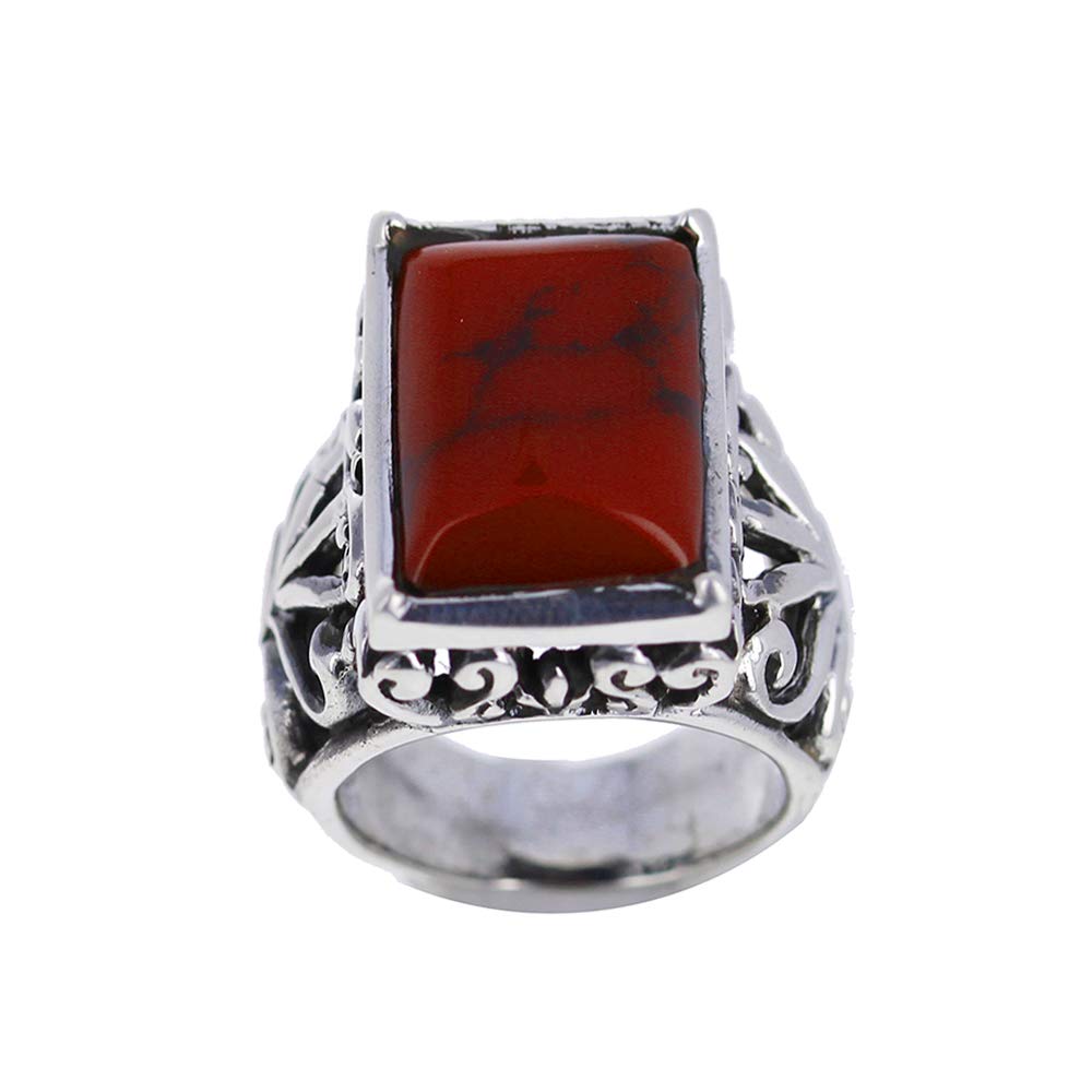 Mayas Gems Red Jasper Large Filigree Ring (6)