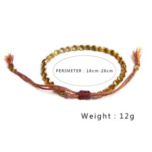 N/Q 3 Pcs Handmade Tibetan Copper Beads Bracelet for Women Men Adjustable Colorful Braided Cotton Lucky Amulet Rope Beaded Bracelet Fashion Unisex Jewelry -A rainbow