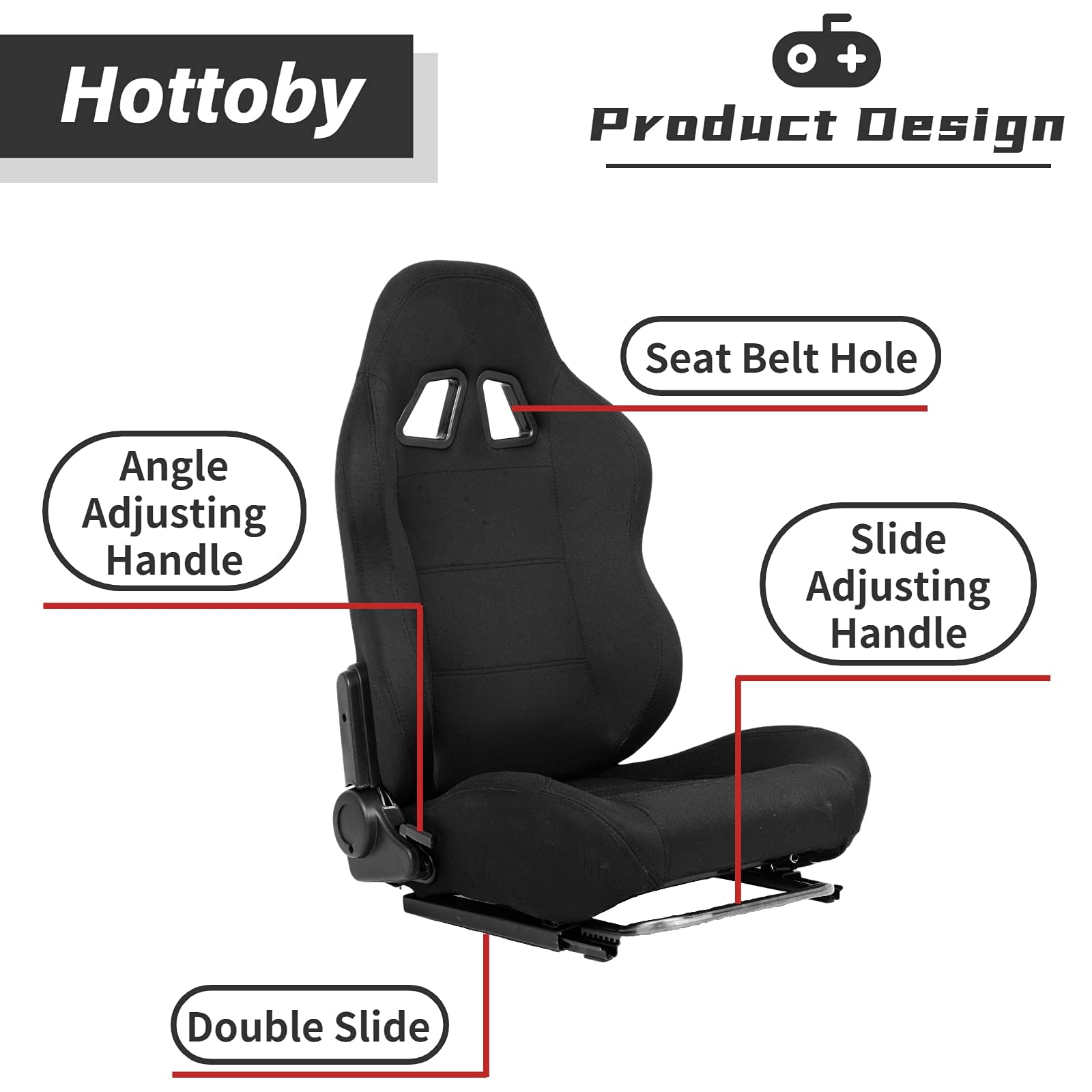 Hottoby Racing Seat with Adjustable Slide Adapt Racing Wheel Stand Fit for Logitech/Thrustmaster G25 G27 G29 G920 T80 T150 T300 T500 T300RS T500RS T-GT,No Racing Wheel,Shifter & Pedals