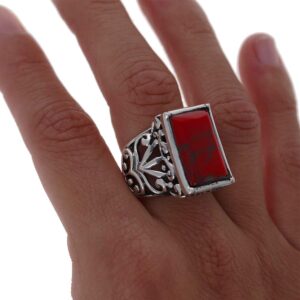 Mayas Gems Red Jasper Large Filigree Ring (6)