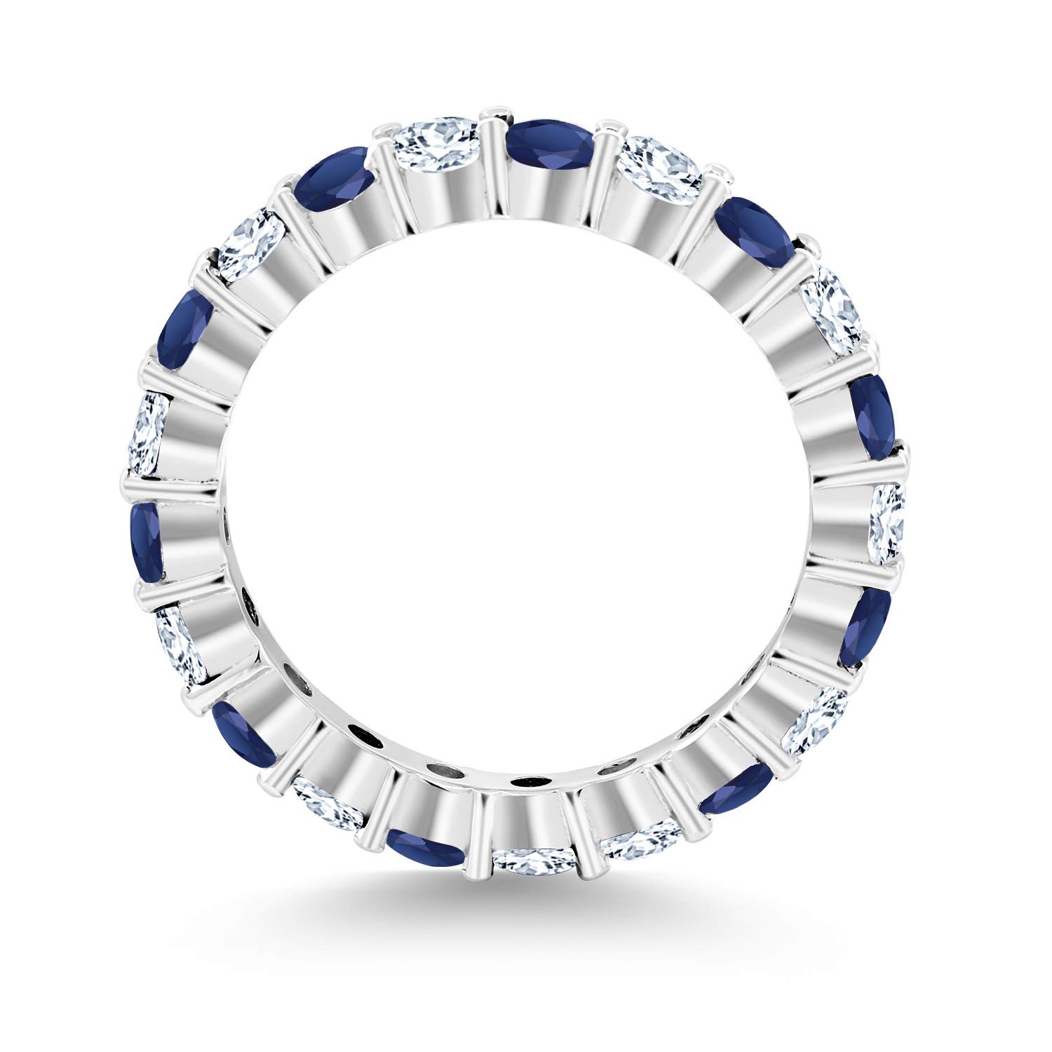 Gem Stone King 3.00 Cttw Blue Sapphire and White Created Sapphire Eternity Band Ring For Women In 925 Sterling Silver | Available in size 5, 6, 7, 8, 9