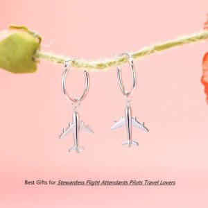 Mom Gifts Airplane Earrings for Women Aircraft Jelwery 925 Sterling Silver Hoop Earrings, Best Gifts for Stewardess Flight Attendants Pilots (Hoop Earrings)