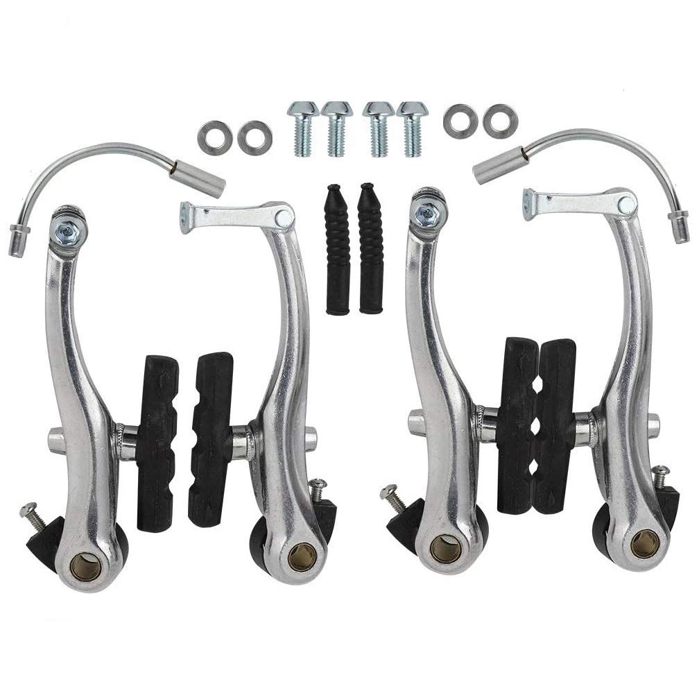 Free-fly 1 Pair Bike Brakes Mountain Bike V Brakes Set, Including V Brake for Front and Rear Wheel, Fit for Most Bicycle, Road Bike, MTB, BMX (Silver)