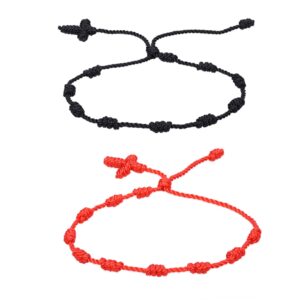 n/q handmade 7-10 knots red string talisman bracelet for protection success prosperity and good luck adjustable thread cross amulet bracelets for women men unisex jewelry-c red black