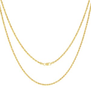 Nuragold 14k Yellow Gold 2mm Solid Rope Chain Diamond Cut Link Pendant Necklace, Mens Womens Jewelry 16" 18" 20" 22" 24" 26" 28" 30"