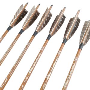 Pinals Traditional Archery Hunting Arrows 400 500 600 Spine Turkey Feather 30 32 Inch Carbon Shafts for Recurve Longbow Compound Bows Targets 12PCS 400