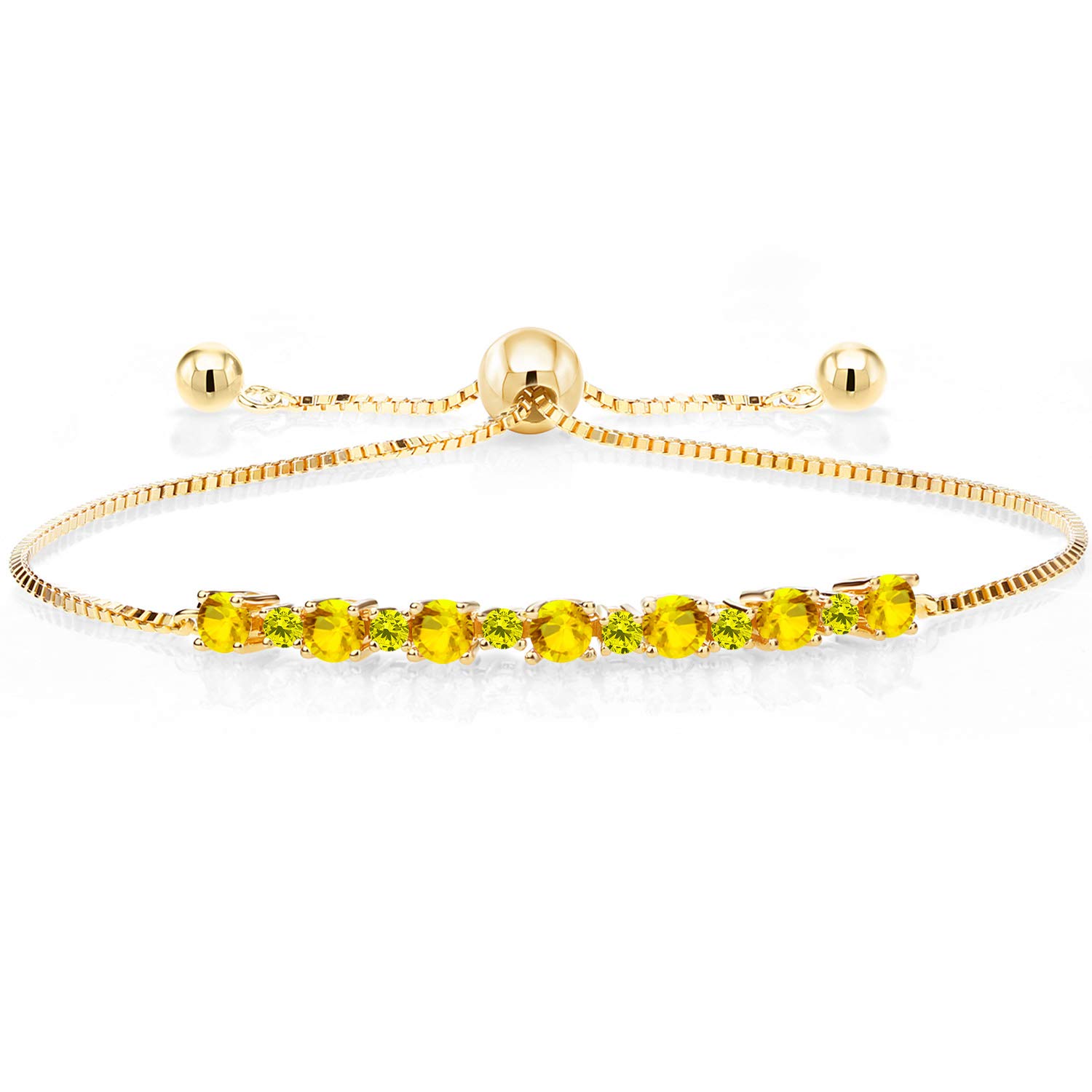 Gem Stone King 18K Yellow Gold Plated Silver Yellow Sapphire Canary Diamond Tennis Bracelet For Women (1.09 Cttw, Fully Adjustable Up to 9 Inch)