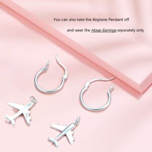 Mom Gifts Airplane Earrings for Women Aircraft Jelwery 925 Sterling Silver Hoop Earrings, Best Gifts for Stewardess Flight Attendants Pilots (Hoop Earrings)