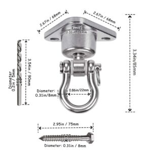 9M 2 Sets of Bearing Smooth Rotary Stainless Steel Hanger, Heavy Duty 180°+360° Rotary Swing Swing Hook, 1500 lb Capacity Wooden Concrete Playground Yoga Hammock Chair Rope Punch Bag Porch Swing Set