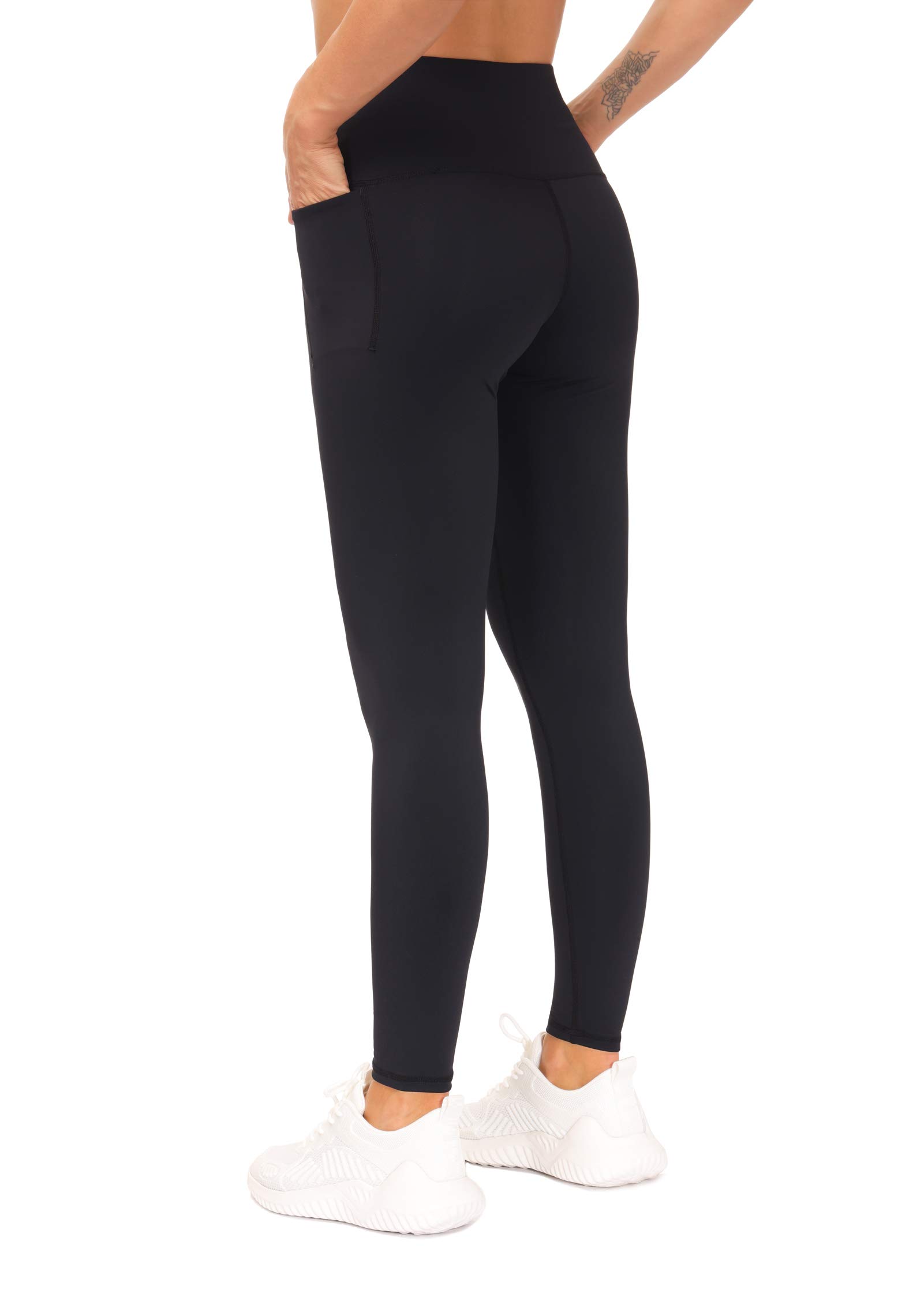 THE GYM PEOPLE Tummy Control Workout Leggings with Pockets High Waist Athletic Yoga Pants for Women Running, Fitness (Black-1, Large)