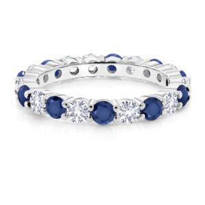 Gem Stone King 3.00 Cttw Blue Sapphire and White Created Sapphire Eternity Band Ring For Women In 925 Sterling Silver | Available in size 5, 6, 7, 8, 9