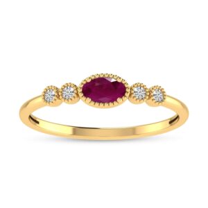 DIRECT-JEWELRY DON'T FORGET THE DASH 14K Genuine Yellow Gold Oval Natural Ruby and Diamond Milgrain Solitaire Ring - Size 4.5