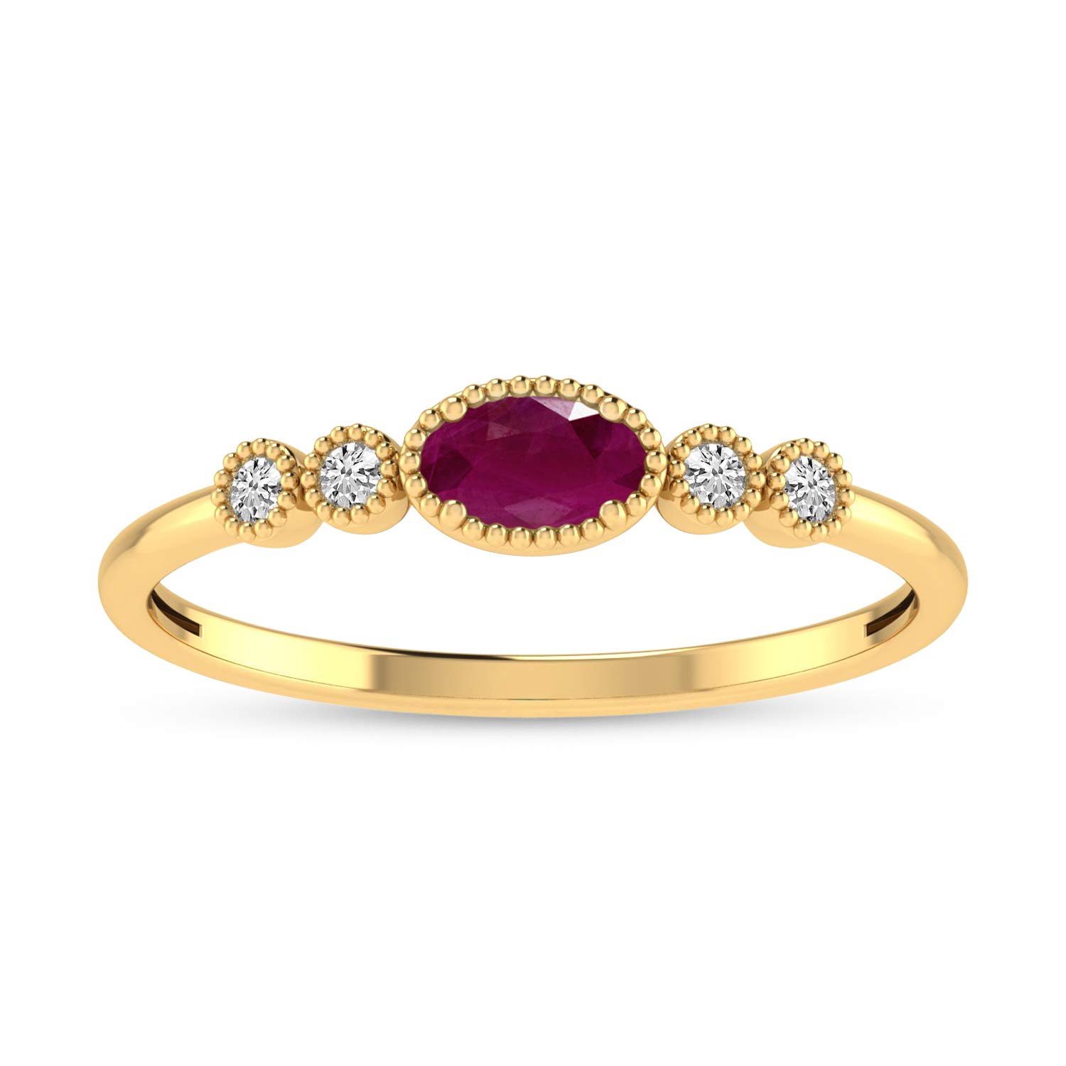 DIRECT-JEWELRY DON'T FORGET THE DASH 14K Genuine Yellow Gold Oval Natural Ruby and Diamond Milgrain Solitaire Ring - Size 4.5