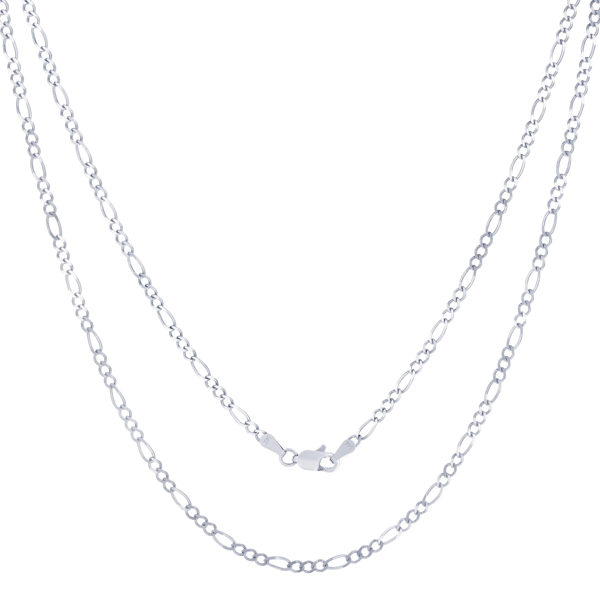 Nuragold 14k White Gold 2.75mm Solid Figaro Chain Link Pendant Necklace, Mens Womens Jewelry 16" 18" 20" 22" 24"