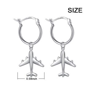 Mom Gifts Airplane Earrings for Women Aircraft Jelwery 925 Sterling Silver Hoop Earrings, Best Gifts for Stewardess Flight Attendants Pilots (Hoop Earrings)