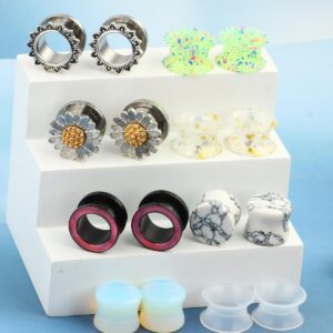 TIANCI FBYJS 8 Pairs Stainless Steel Ear Gauges Tunnels Plugs Flesh Expander Earring Silicone Glass Piercing Strecher Set for Women Men 2G-5/8 G 8mm