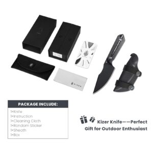 Kizer Harpoon Fixed Blade Knife, D2 Blade with Black Micarta Handle Hunting Knife, EDC Fixed Blade Knife with Sheath, Hiking Camping Knife 1040A1