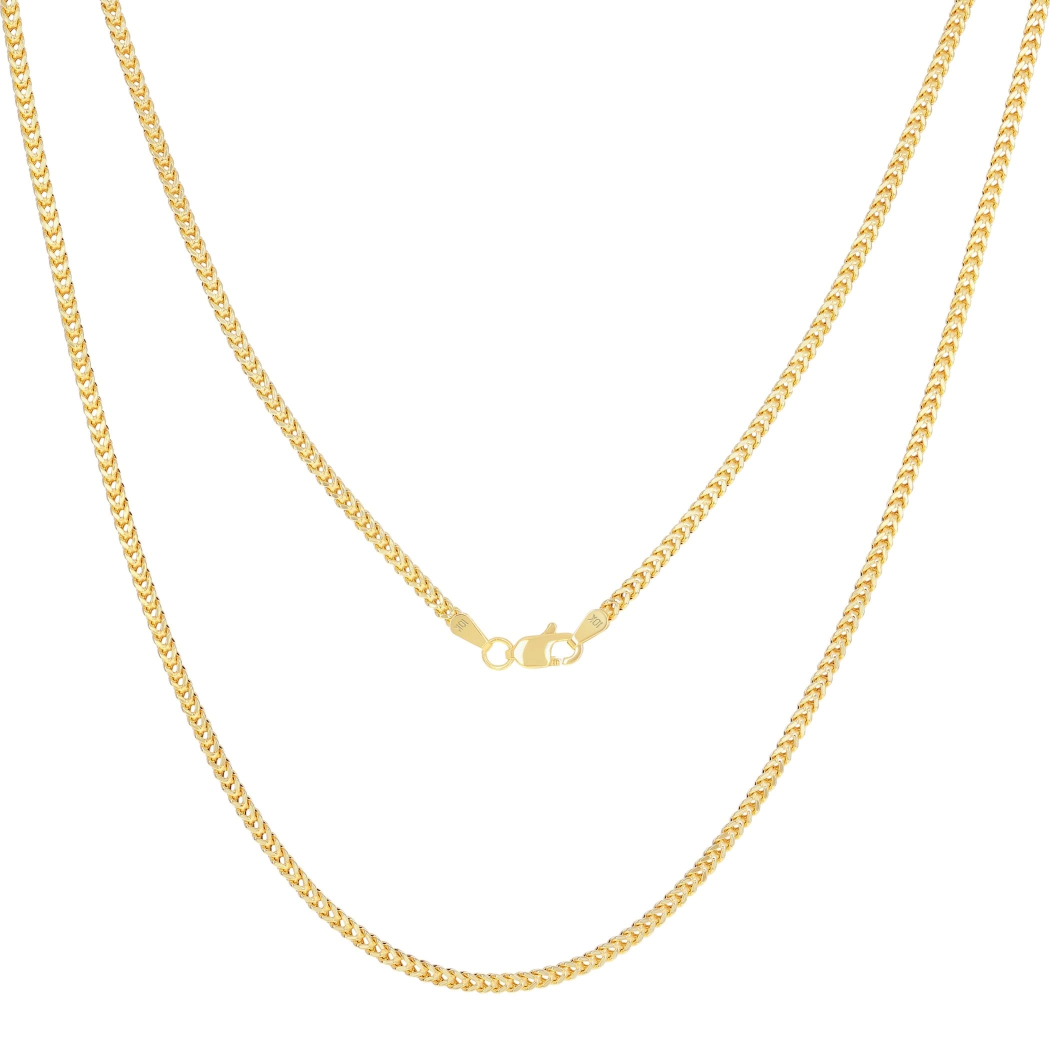 Nuragold 10k Yellow Gold 2.5mm Franco Chain Box Square Wheat Pendant Necklace, Mens Womens Jewelry 16" 18" 20" 22" 24" 26" 28" 30"