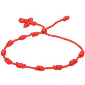 N/Q Handmade 7-10 Knots Red String Talisman Bracelet for Protection Success Prosperity and Good Luck Adjustable Thread Cross Amulet Bracelets for Women Men Unisex Jewelry-C red black