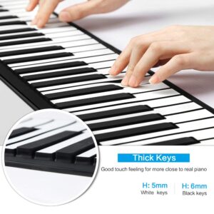 Lujex 61 Keys Roll Up Piano keyboard piano Upgraded Portable Rechargeable Electronic Hand Roll Piano With Environmental Silicone Piano Keyboard for Beginners (Black)