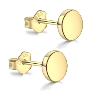 18k gold plated sterling silver dot stud earrings 3mm-10mm options, flat round disc studs hypoallergenic jewelry (5mm)