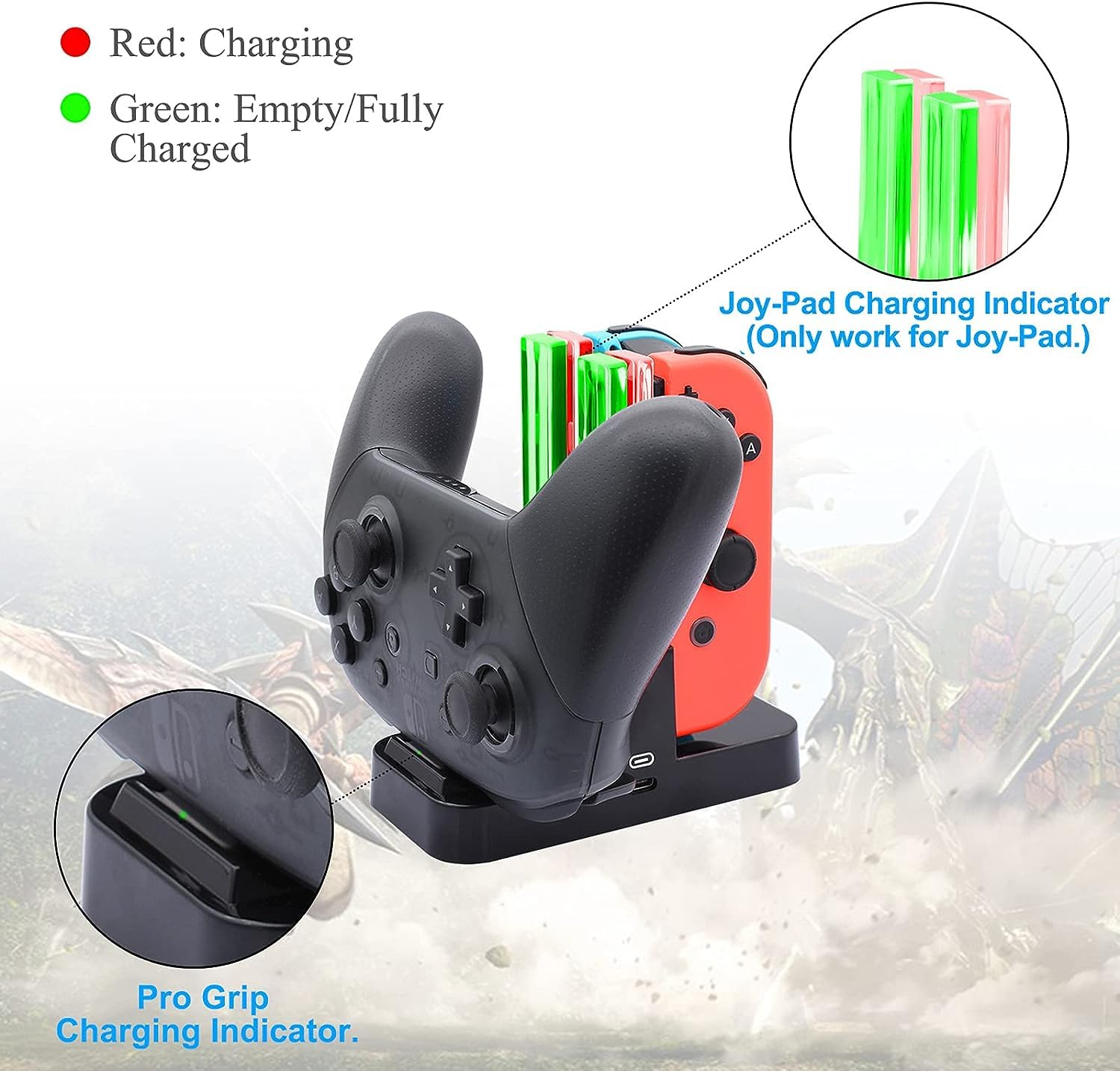 FASTSNAIL Charging Dock and 2 Pack Switch Grips Kit for Nintendo Switch Joy Con & OLED Model, Charger Stand Station with Charging Cable, Wear-Resistant Grip Controller with 6 Thumb Grip