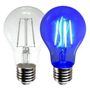 ameriluck cobalt blue colored led filament a19 light bulbs, 40w equivalent (4w), e26 medium base (blue, 2 pack)