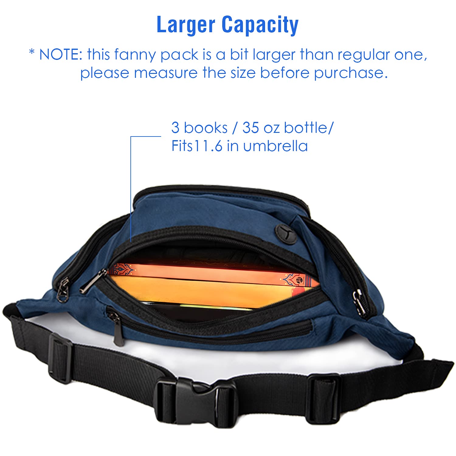 NOOLA Fanny Pack with Water Bottle Holder for Men Women Large Hiking Waist Bag Hip Bum Bag Adjustable Strap Belt Bag 6 Zipper Pocket for Running Cycling Traveling Dog Walking Workout Outdoor Blue