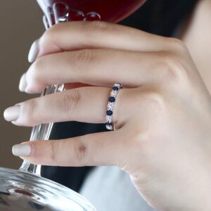 Gem Stone King 3.00 Cttw Blue Sapphire and White Created Sapphire Eternity Band Ring For Women In 925 Sterling Silver | Available in size 5, 6, 7, 8, 9