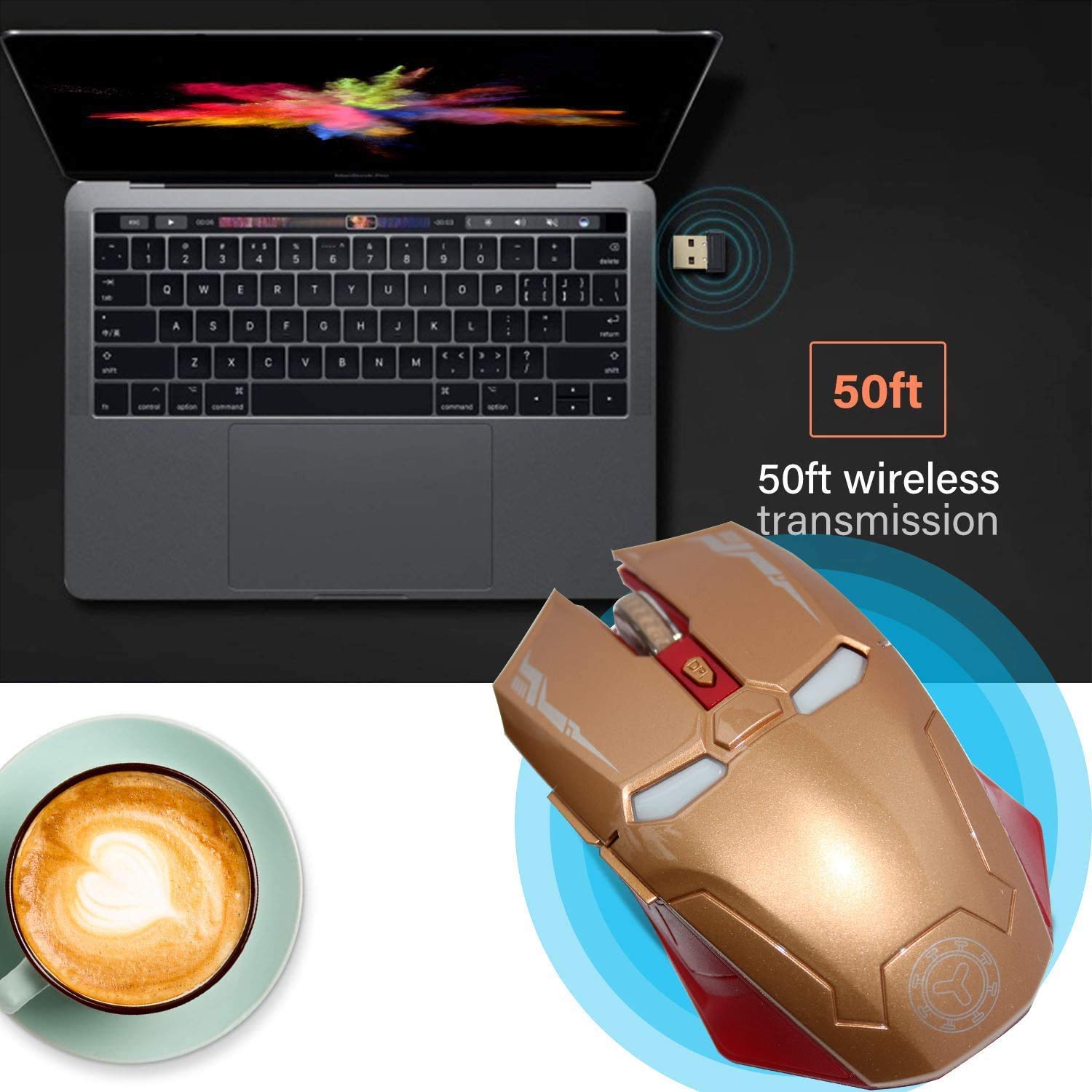 Wireless Mouse, 2.4GHz with USB Receiver, 1200 DPI Portable Optical Computer Mouse for Laptop, PC, Desktop, 5 Buttons - Gold