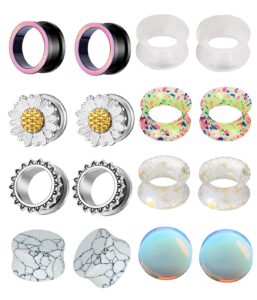 tianci fbyjs 8 pairs stainless steel ear gauges tunnels plugs flesh expander earring silicone glass piercing strecher set for women men 2g-5/8 g 8mm