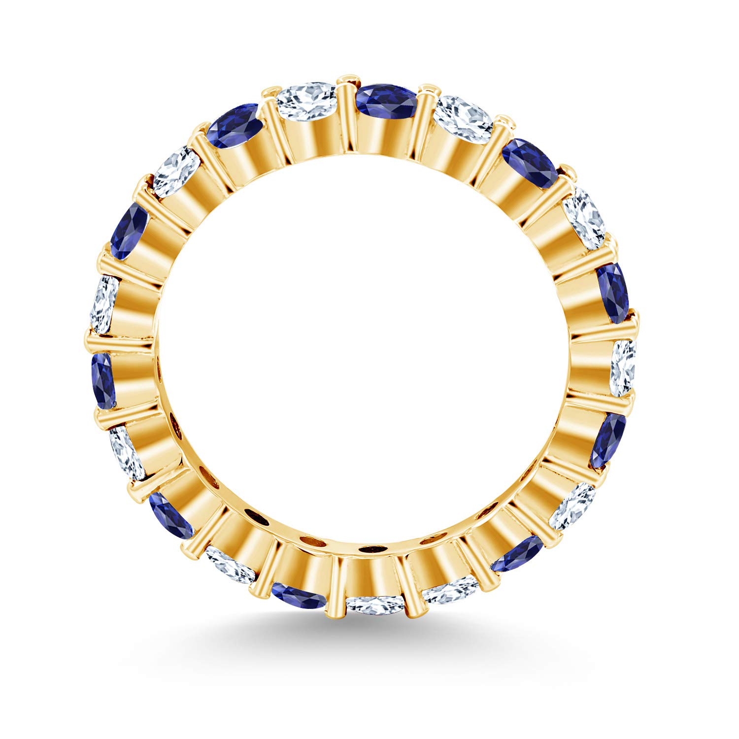 Gem Stone King 18K Yellow Gold Plated Silver Round Blue and White Created Sapphire Eternity Band Ring For Women (2.70 Cttw, Available In Size 5, 6, 7, 8, 9)