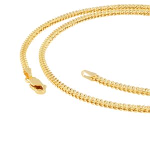 Nuragold 10k Yellow Gold 2mm Franco Chain Box Square Wheat Pendant Necklace, Mens Womens Jewelry 16" 18" 20" 22" 24" 26" 28" 30"