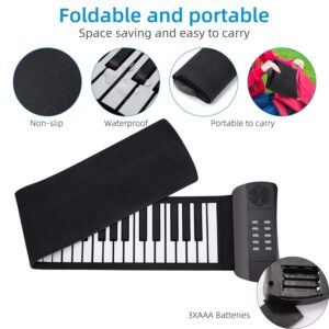 Lujex 61 Keys Roll Up Piano keyboard piano Upgraded Portable Rechargeable Electronic Hand Roll Piano With Environmental Silicone Piano Keyboard for Beginners (Black)