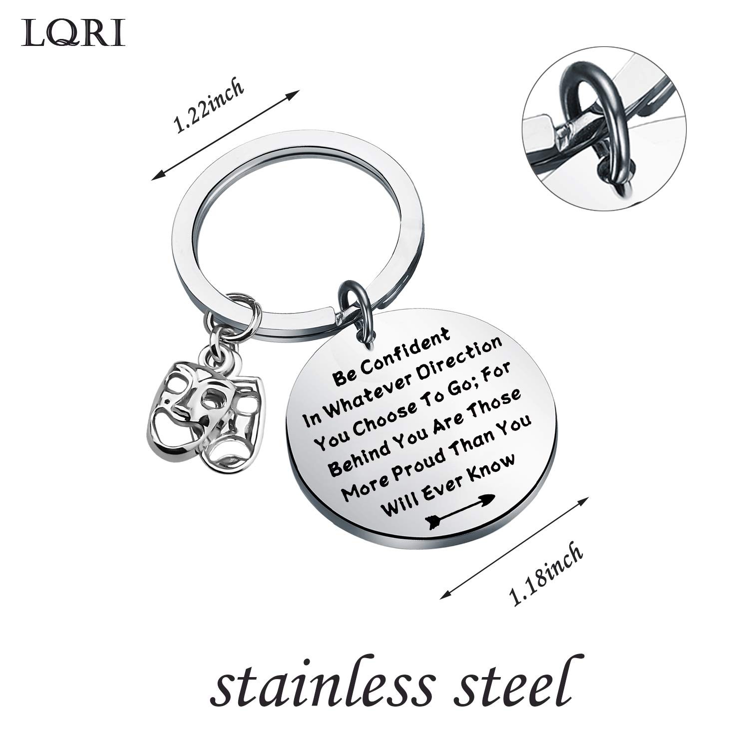 LQRI Drama Mask Charm Keychain Theatre Gift Drama Graduation Gift Be Confident In Whatever Direction You Choose To Go Drama Actor Actress Jewelry