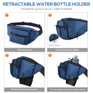 NOOLA Fanny Pack with Water Bottle Holder for Men Women Large Hiking Waist Bag Hip Bum Bag Adjustable Strap Belt Bag 6 Zipper Pocket for Running Cycling Traveling Dog Walking Workout Outdoor Blue